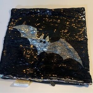 Pier 1 Reversible Spider Bat Flip Sequin Pillow Cover 16” X 16” Halloween Goth